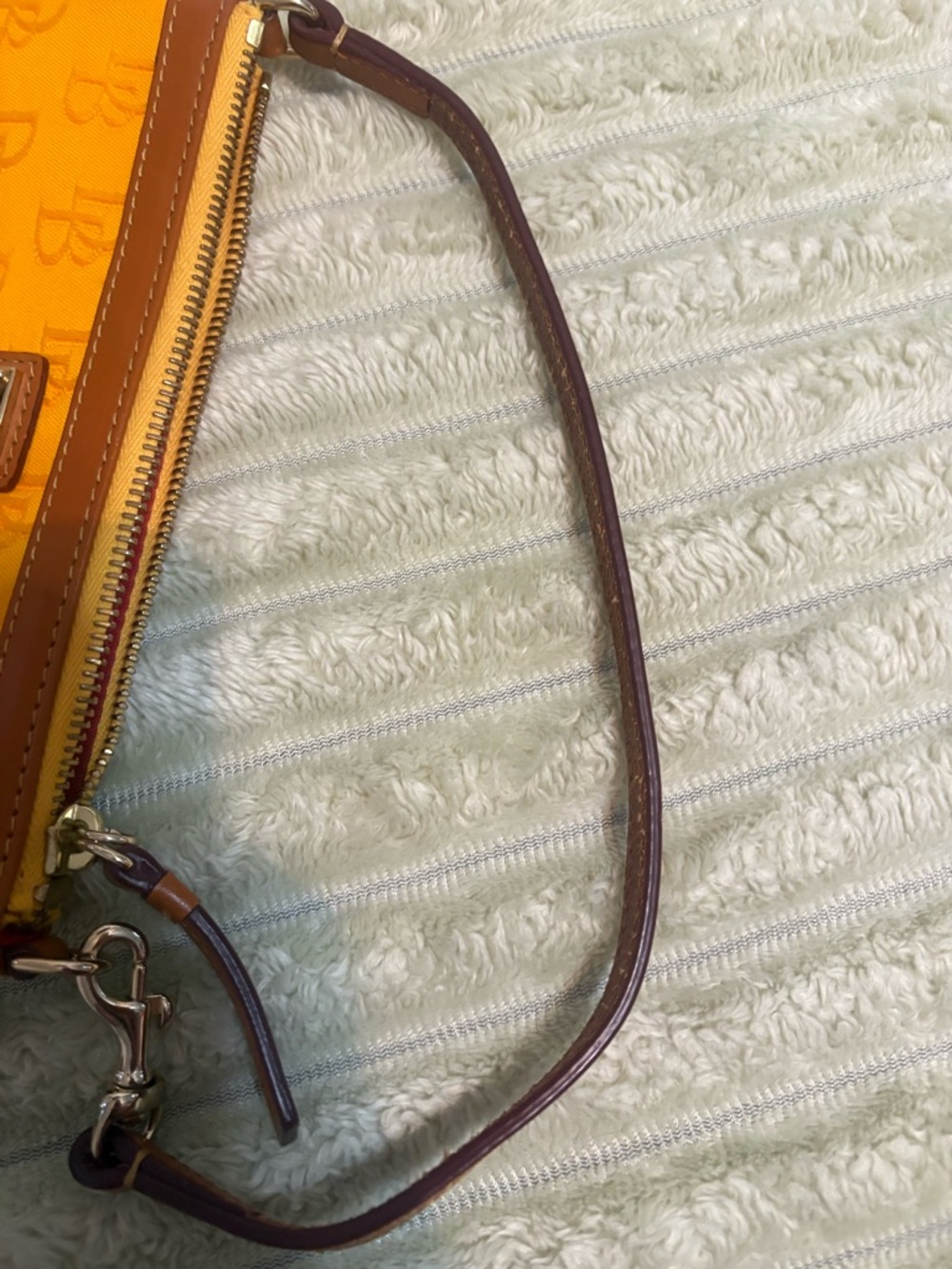 Dooney & Bourke Dandelion Coated cotton/orange Embossed DB Wristlet w/Brown Trim - Picture 8 of 8